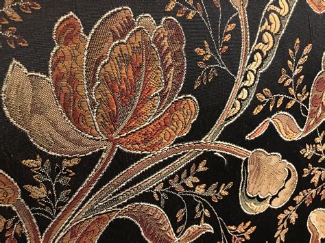 Swatch Designer Brocade Satin Fabric Black Floral Damask Upholstery