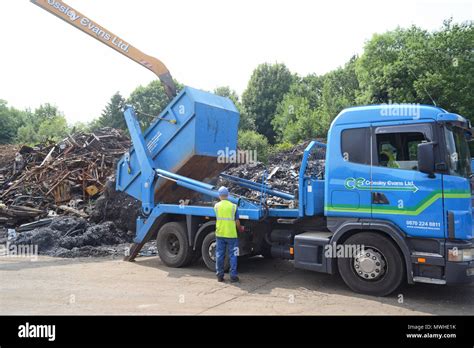 Lorry Driver Tipping Load Of Scrapyard Leeds Yorkshire United Kingdom