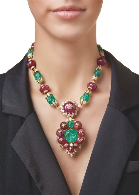 Ruby Emerald And Diamond Pendant Necklace Van Cleef And Arpels