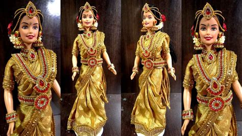 Gold Indian Bridal Saree Draping And Jewellery For My Doll Indian