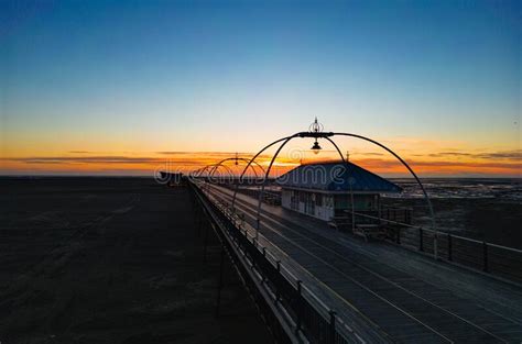 Aerial View Of Southport Pier At Sunset Southport Merseyside Stock