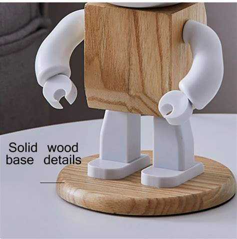 Cute Robot Table Light Nordic Modern White Wood Table Lamp Led Etsy