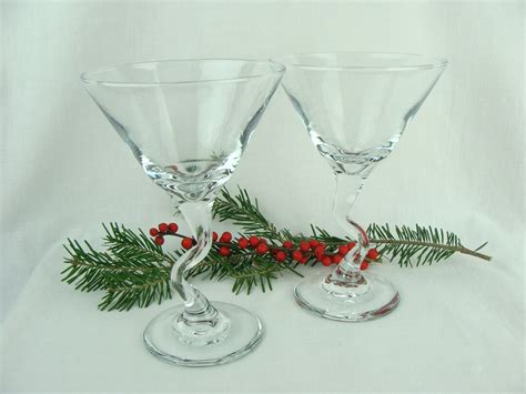 Vintage Martini Glasses Wavy Stem 80s Set Of 2 Blown Glass Zig Etsy