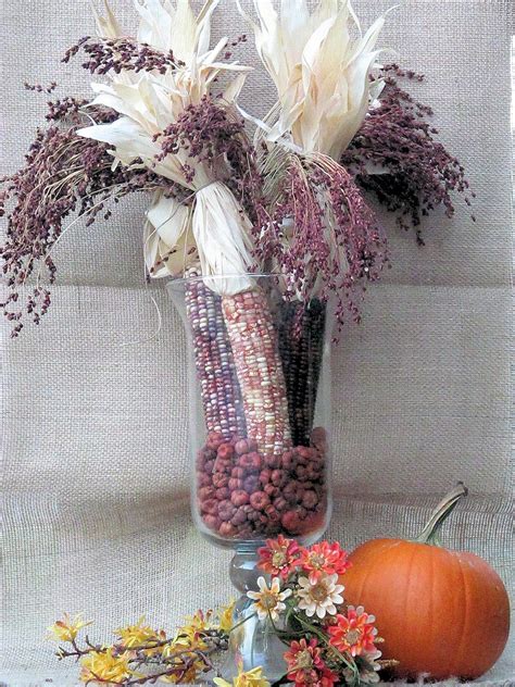 Indian Corn And Brooms Corn Make A Lovely Fall Centerpiece Fall