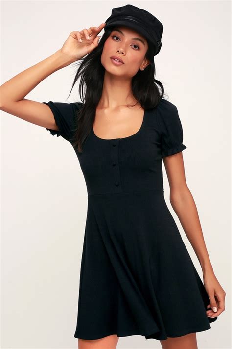 Cute Ribbed Dress Causal Black Dress Short Sleeve Dress Lulus