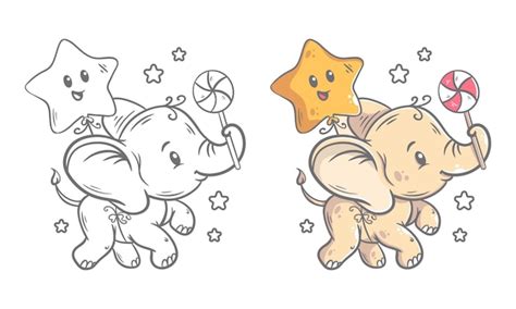Elefante Animal Lindo Dibujado A Mano Con Un Globo De Estrella Para