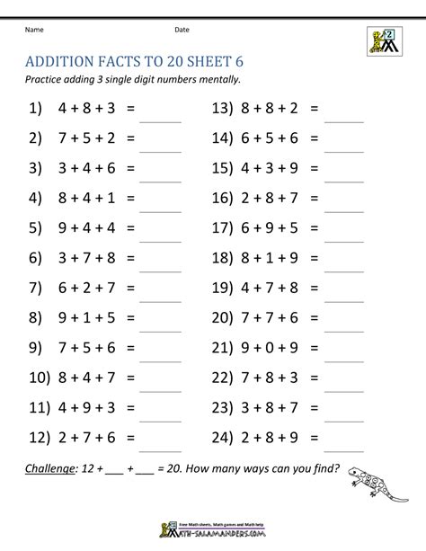 Addition Practice First Grade