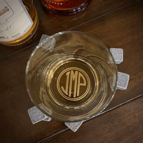 Monogrammed Whiskey Glasses Set Circle Monogram Lone Star Etch