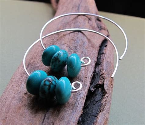 Turquoise Hoop Earrings Sterling Silver By Nadinartdesign On Etsy