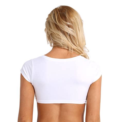 Women Short Sleeve Cotton T Shirt Half Chest Crop Tops Sexy Girls