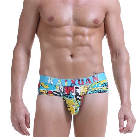 Sexy Gay Underwear Men Briefs Shorts Mesh Ice Silk Panties Male Print U Convex Pouch Underpants