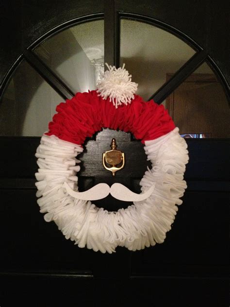 Christmas Santa Wreath Made From A Wire Hanger Felt And Yarn