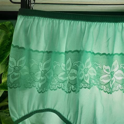 Vintage Sheer Nylon Panties Green Bikini Floral Lace Gem