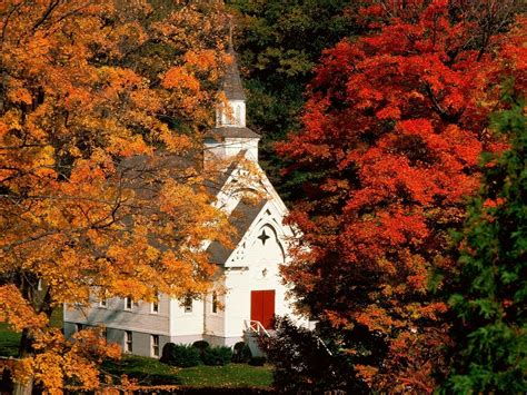 Download Fall Tree Forest Vermont Religious Church Wallpaper