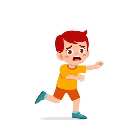 Cute Little Kid Boy Scared And Run Expression Gesture 7942636 Vector