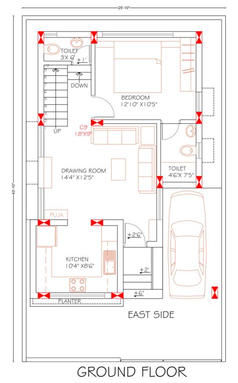 2 Bhk Floor Plans Of 25x45 2bhk House Plan East Facing Alacritys
