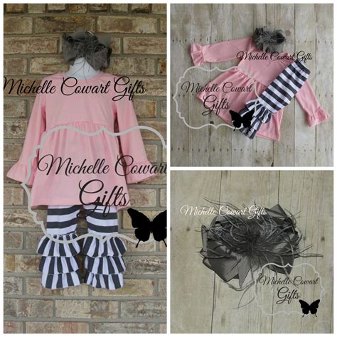 Monogram Outfit, Monogrammed Outfit, Valentine Outfit Boutique, Pink Gray Ruffle Outfit, Girls ...