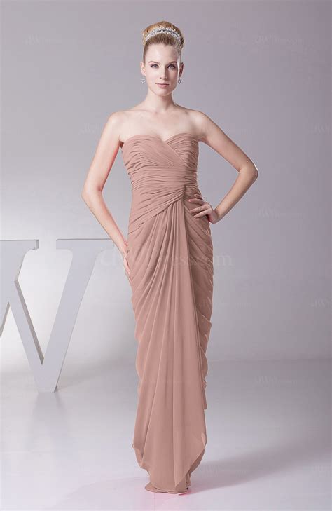 dusty rose modest sheath sleeveless backless floor length ruching prom dresses