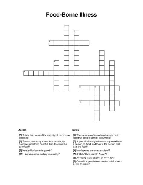 Food Borne Illness Crossword Puzzle