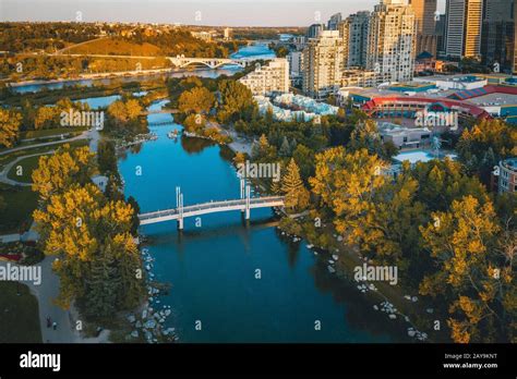 East Downtown Calgary Summer Sunset Aerial Stock Photo Alamy