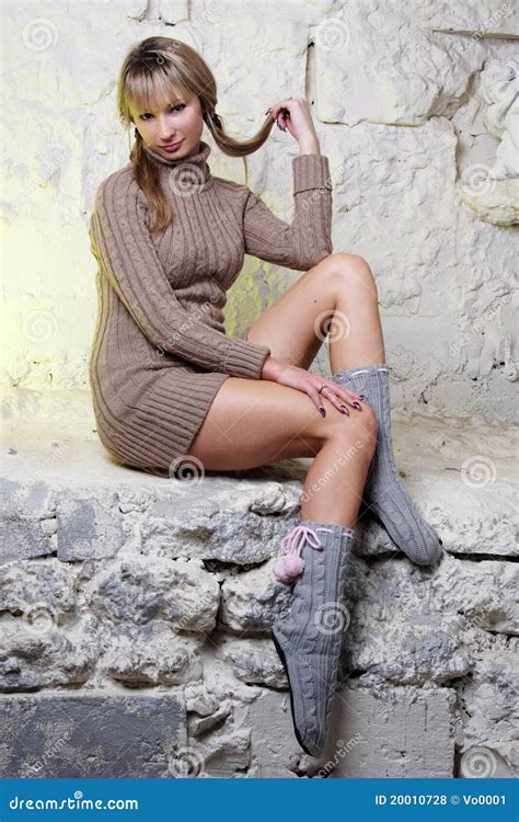 Girl Sitting On Wall Stock Photo Image Of Hose Healthy