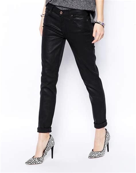 For All Mankind Leather Look Skinny Jeans At Asos Com