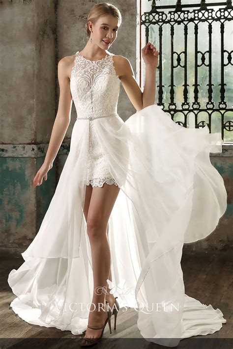 Ivory Lace And Chiffon Overskirt Short Wedding Dress Wedding Dresses