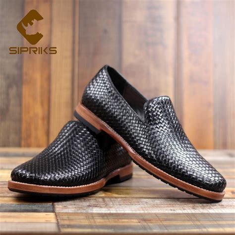 Sipriks Italian Handmade Mens Goodyear Welted Shoes Woven Slip On Shoe