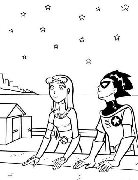 Starfire And Robin Watching Stars Coloring Page Download Print Or
