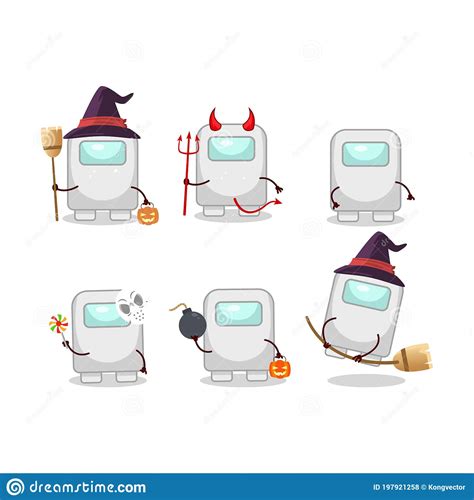 Halloween Expression Emoticons With Cartoon Character Of Among Us White