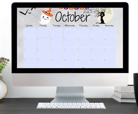 Editable October 2023 Calendar Happy Halloween Pretty Ghost Etsy