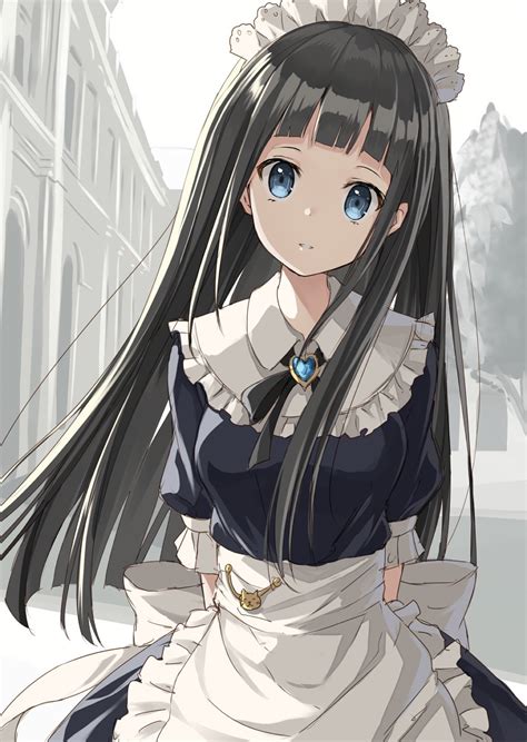 long hair blue eyes anime anime girls black hair maid hd wallpapers desktop and mobile