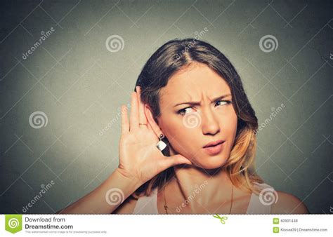 Concerned Young Nosy Woman Hand To Ear Gesture Carefully Secretly