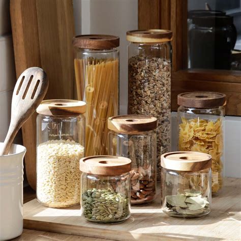 Dishy Glass Storage Jar With Acacia Lid 500ml Kitchen Canisters Nz