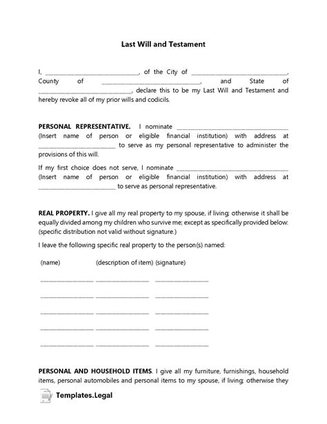 Last Will And Testament Templates Word Pdf Odt Templateslegal