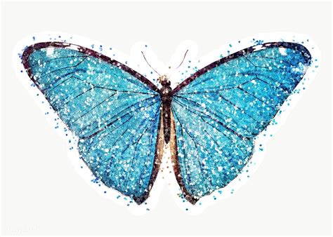 Glitter Blue Butterfly Sticker With White Border Free Image By