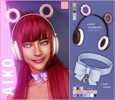 Honey Aiko Donut Headphones And Choker Sm Sims Mod Hair Sims Aiko