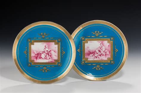 Antique Pair Minton Porcelain Plates After Sevres Designs