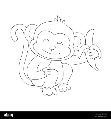 Cute Little Monkey Outline Coloring Page For Kids Animal Coloring Book