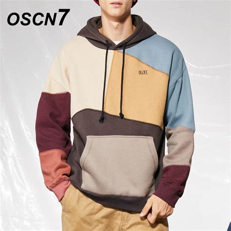 Oscn7 Fall Contrast Color Design High Street Plus Velvet Hoodies Men