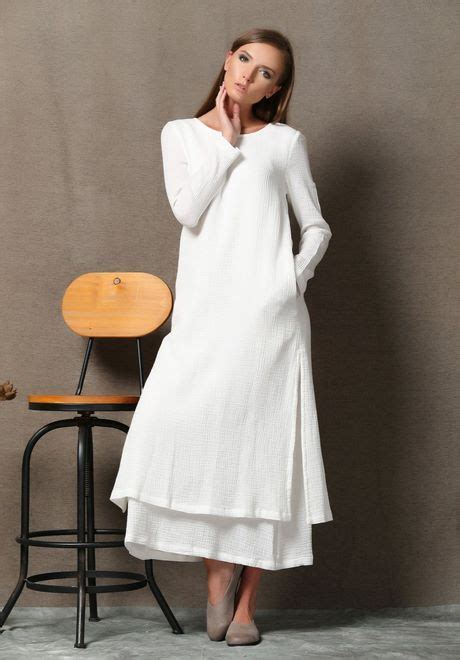 Long White Cotton Dress With Sleeves Natalie