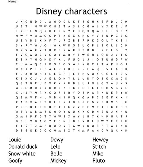 Disney Characters Word Search Wordmint