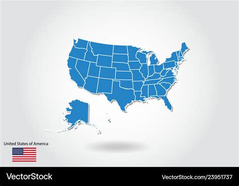 United States Map Design With 3d Style Blue Usa Vector Image