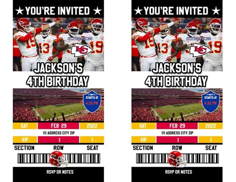 Kansas City Chiefs Birthday Party Ticket Invitation Edit Etsy