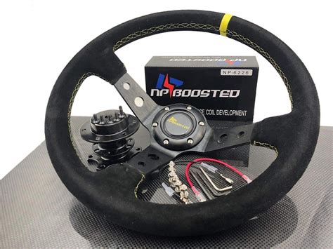 Jdm 350mm Deep Dished Racing Suede Alloy Steering Wheel And Quick Release