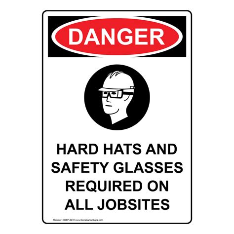 Portrait OSHA Hard Hat And Goggles Sign With Symbol ODEP 3435