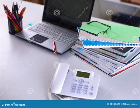 Points On The Office Desktop With A Computer And Documents Stock Image