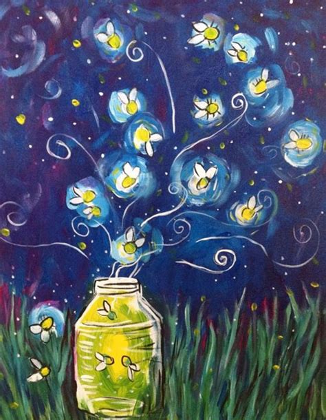 Fireflies Paint Night Canvas Work Firefly Painting Canvas Painting