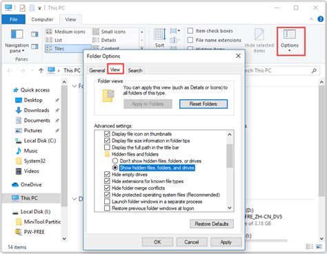how to show hidden files and folders in windows 10 ba