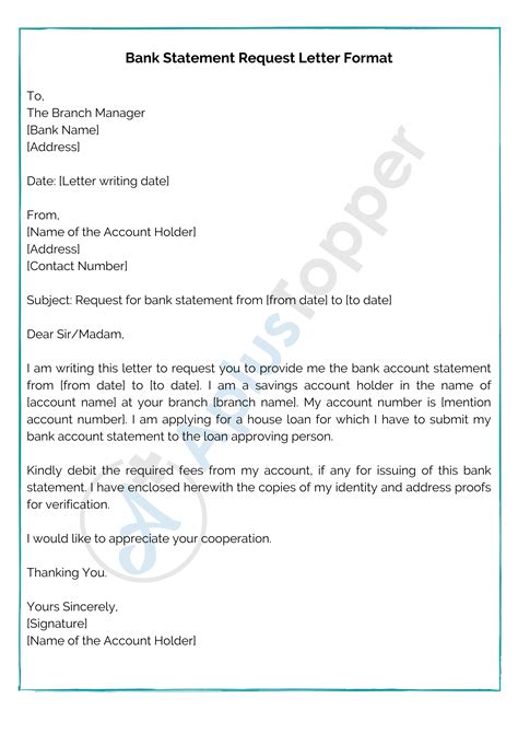 Bank Statement Request Letter Format Samples And How To Write A Bank